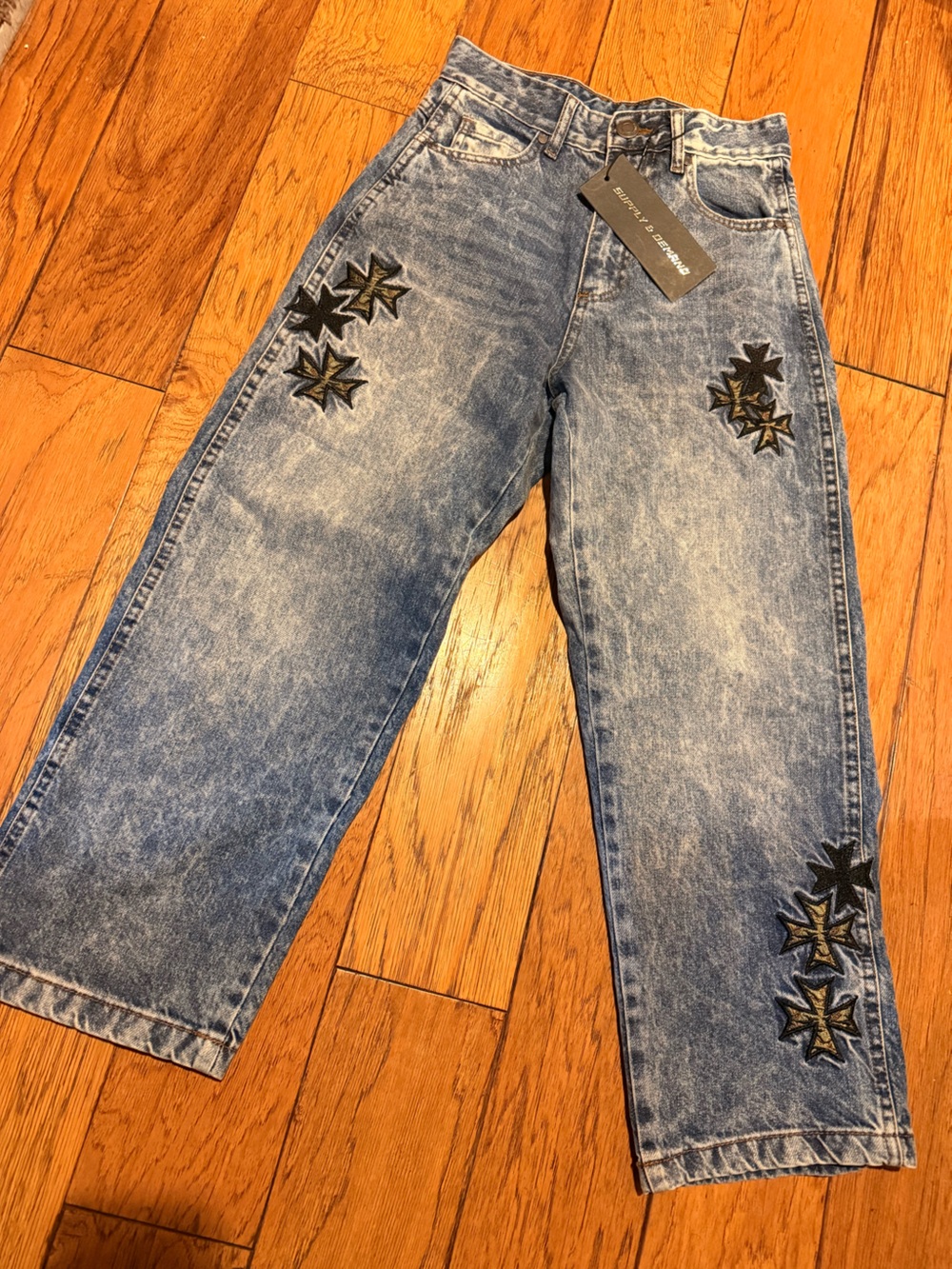 Boys Light Wash Embroidered Star Patch Jeans - Blue